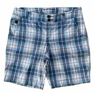 Sonoma Life+Style Blue Plaid Mid-Rise Preppy Bermuda Stretch Shorts ~ Women’s 8